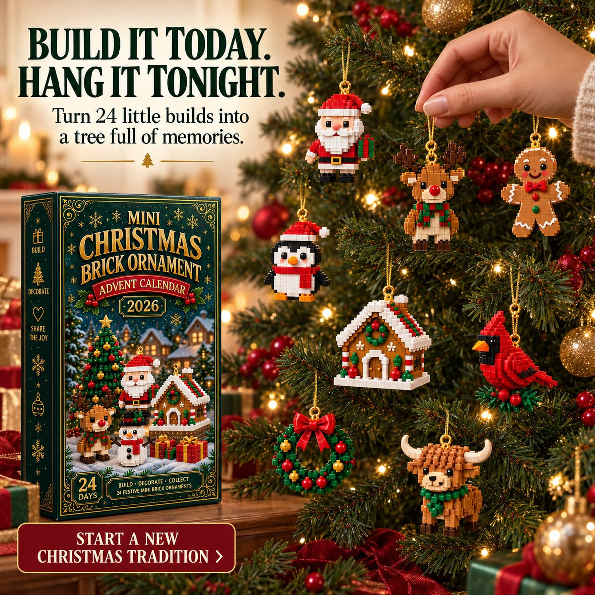 ⏳Last day to save 49% – 🎄24-Day Mini Christmas Ornament Advent Calendar | 24 unique festive buildable designs with hanging loops—perfect for decorating Christmas trees, wreaths, and holiday displays 🧱