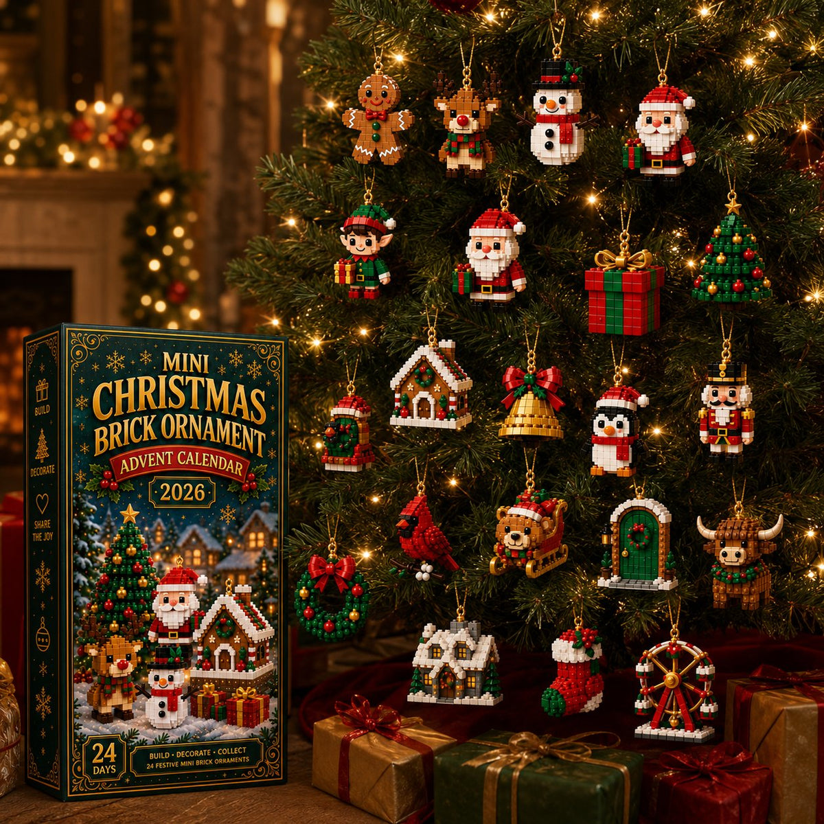 ⏳ Last day to save 49% – ✨24-Day Mini Christmas Ornament Advent Calendar | 24 unique festive buildable designs with hanging loops—perfect for decorating Christmas trees, wreaths, and holiday displays 🧱